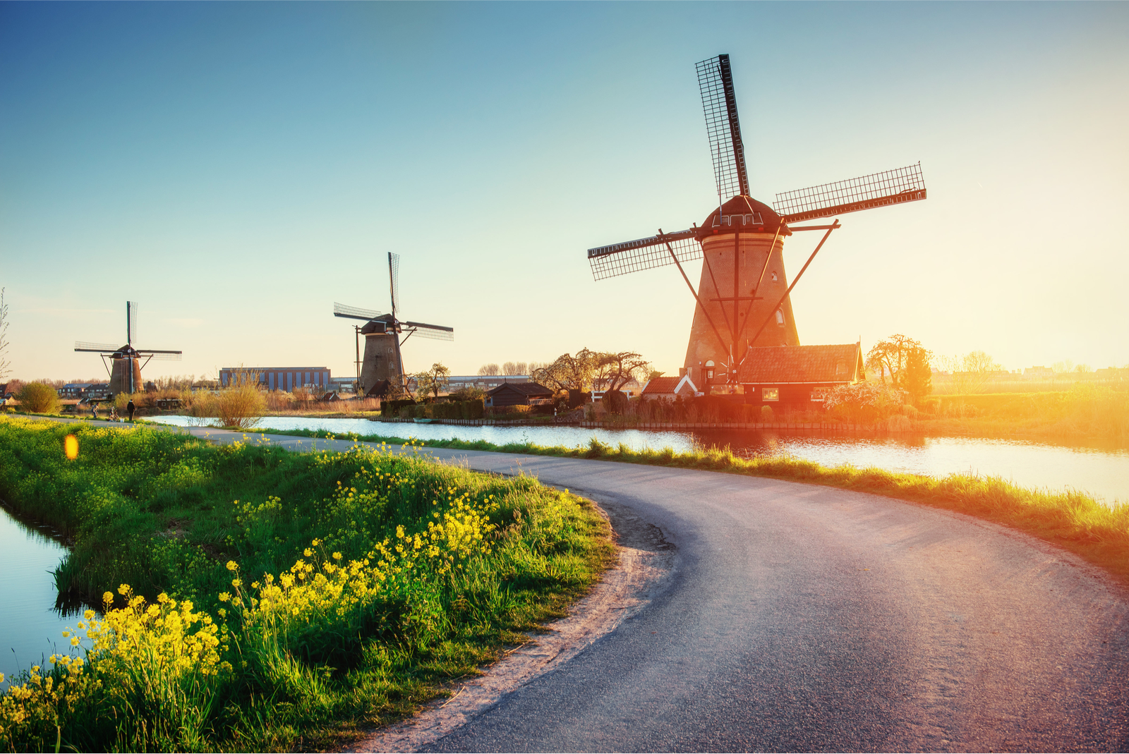 kinderdijk nederland windmolens weg