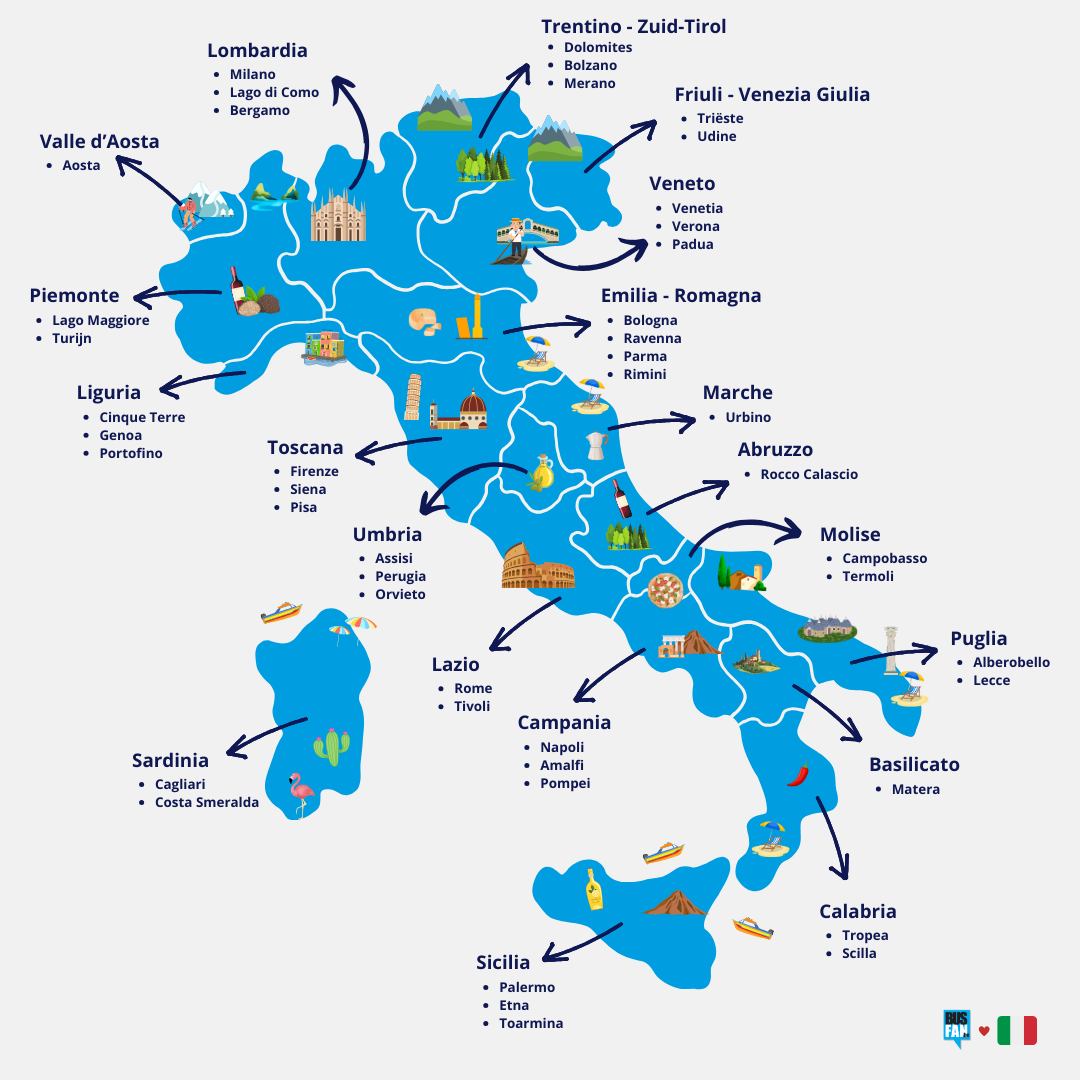 kaart van italie regio's